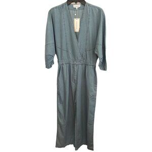 Melrose With Love Jumpsuit L Chambray Blue V-Neck 3/4 Sleeves Elastic Waist